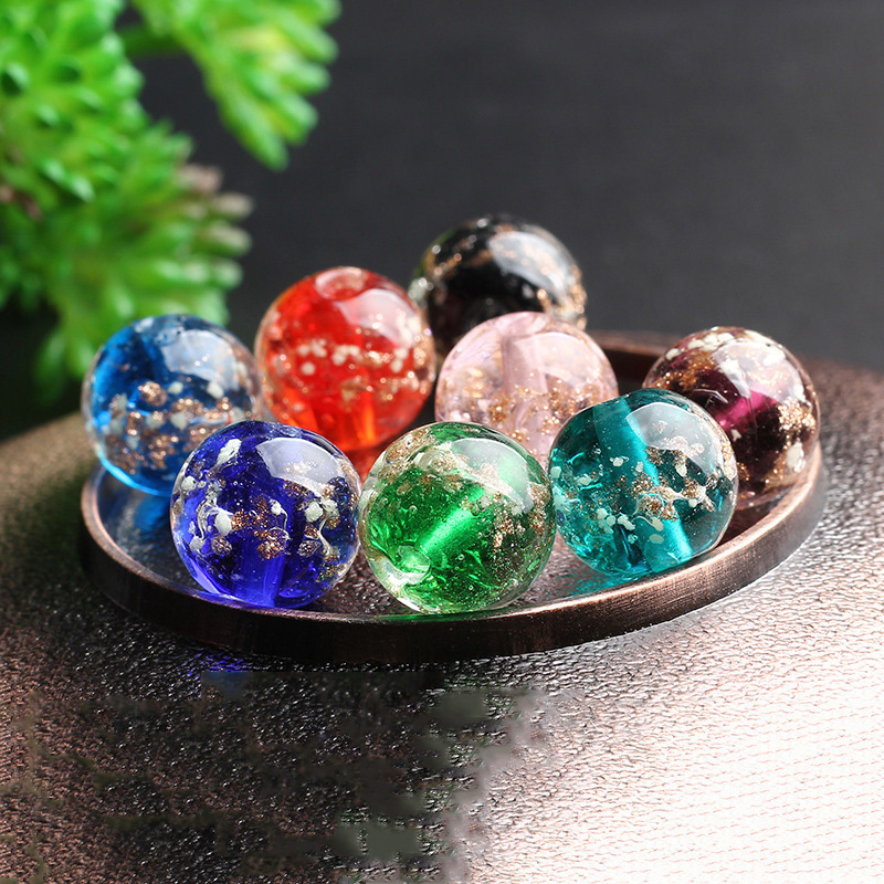 5pcs 10mm Round Luminated Flower Glass Loose Beads Luminous Lampwork Beads Handmade Crystal DIY Beads Jewelry Makings