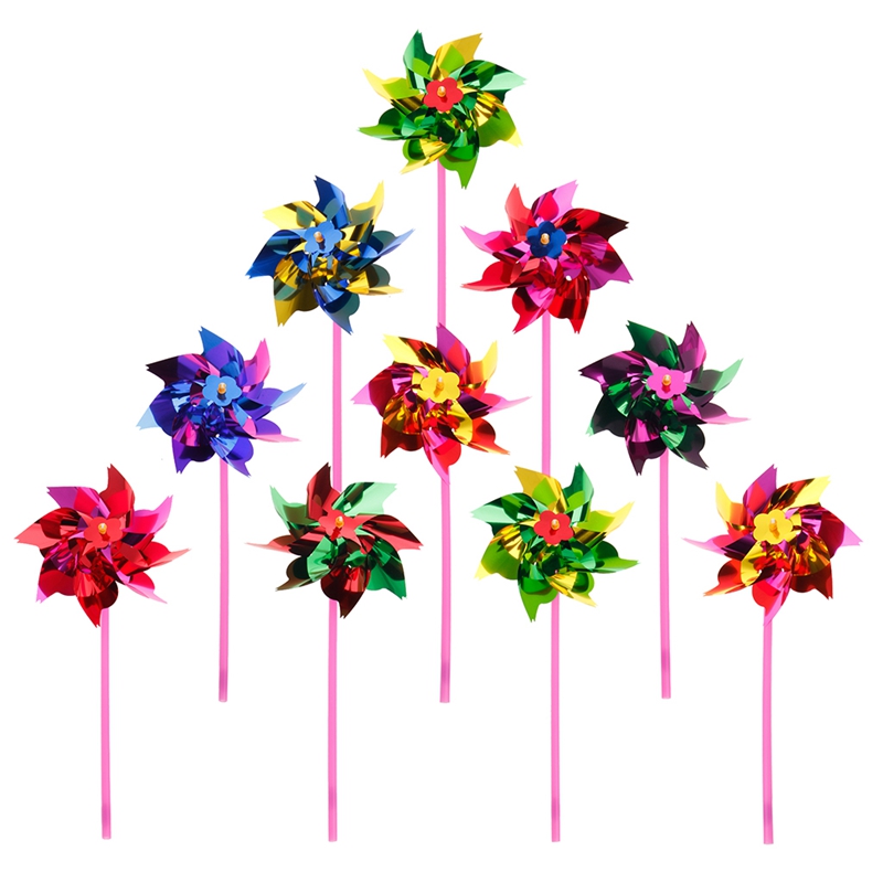 10Pcs Plastic Windmill Pinwheel Wind Spinner Kids Toy Garden Lawn Party Decor