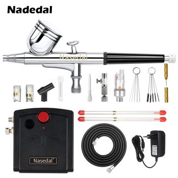 Nasedal NT-19 Dual-Action Airbrush with Compressor 0.3mm Spray Gun Airbrush Kit for Nail Airbrush for Model/Cake/Car Painting