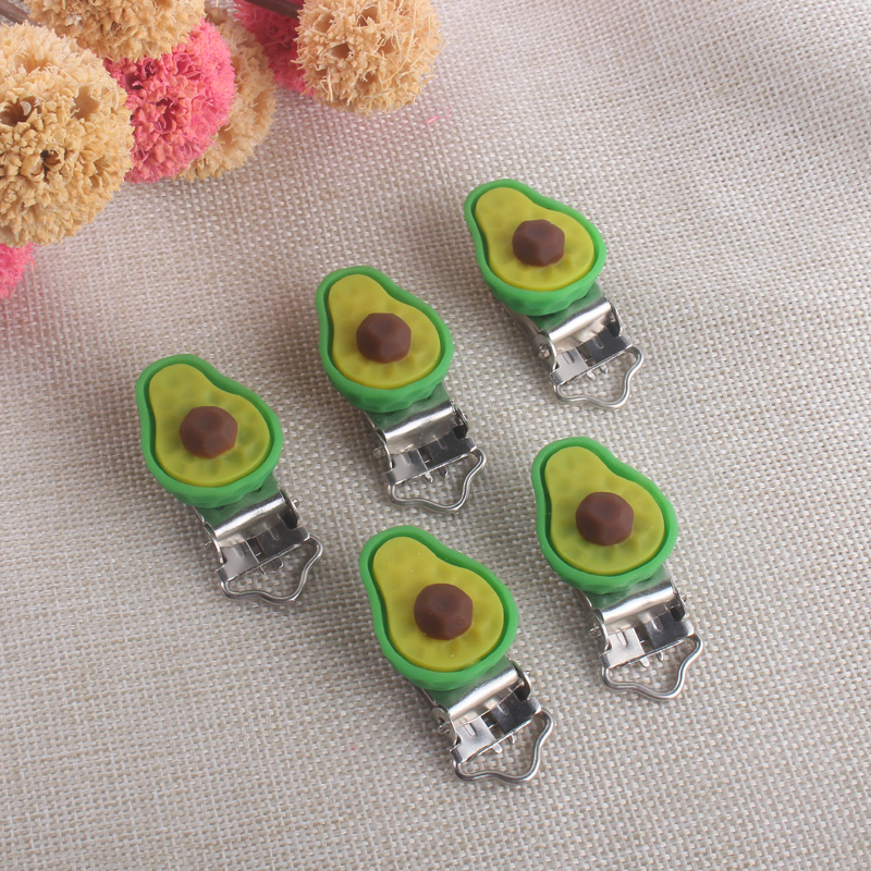 XCQGH 5/10Pcs Cute Avocado Shape Baby Pacifier Clips Chain for DIY Dummy Feeding Nipple Holder Chain