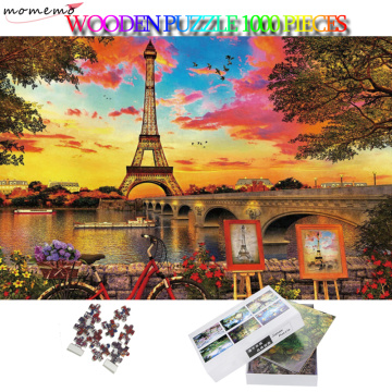 MOMEMO Paris Impression Wooden 1000 Piece Jigsaw Puzzle Attractive Landscape 1000 Pieces Adults Puzzles Wooden Kids Puzzle Toys