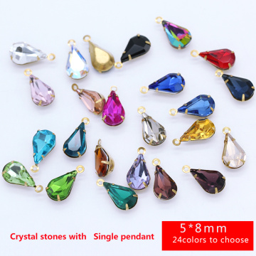 20p 5x8mm Teardrop crystal rhinestone Faceted Framed glass pendant connector necklace earring findings 1-loop charm Dangle Beads