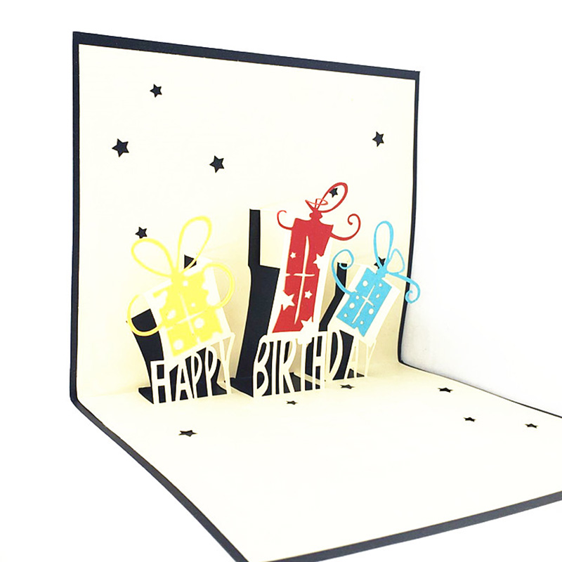 1pcs Happy Birthday Present Gift Laser Cut 3D Pop Up Greeting Card With Envelope Post Card Invitation For Birthday Party Decor