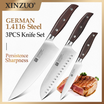 XINZUO Kitchen tool 3PCs Kitchen Knife Set Utility Chef Knife Germany 1.4116 Stainless Steel Kitchen Knife Sets Red Sandalwood