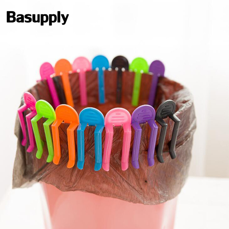 Basupply 6Pcs/lot Colorful Plastic Garbage Bag Clips Fixed Waste Bin Bag Rack Rubbish Holder Trash Can Clamp Kitchen Gadgets