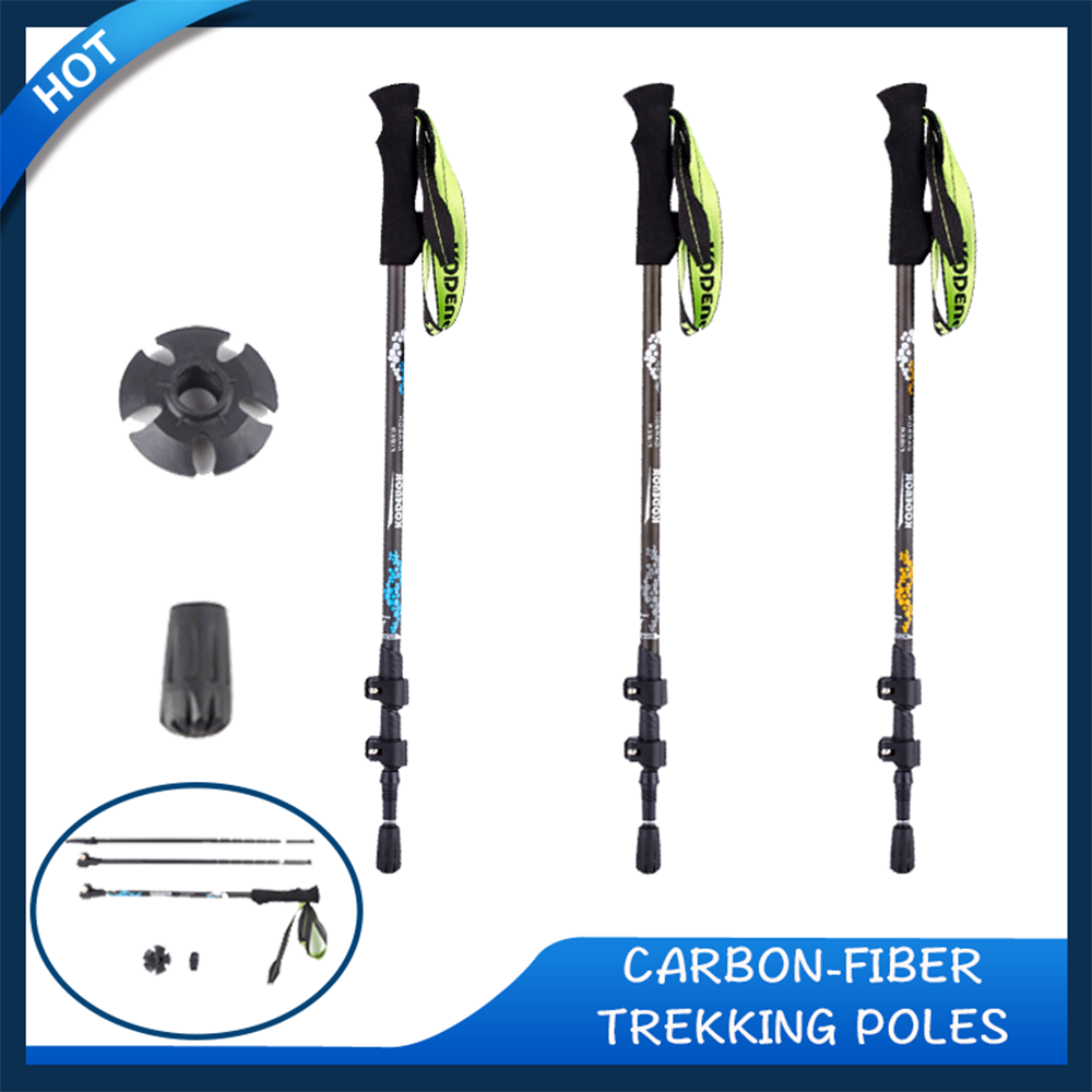 2Pcs Carbon Fiber Telescopic Trekking Poles Ultralight Hiking Pole Adjustable Crutch Telescopic Walking Sticks 400g a pair.