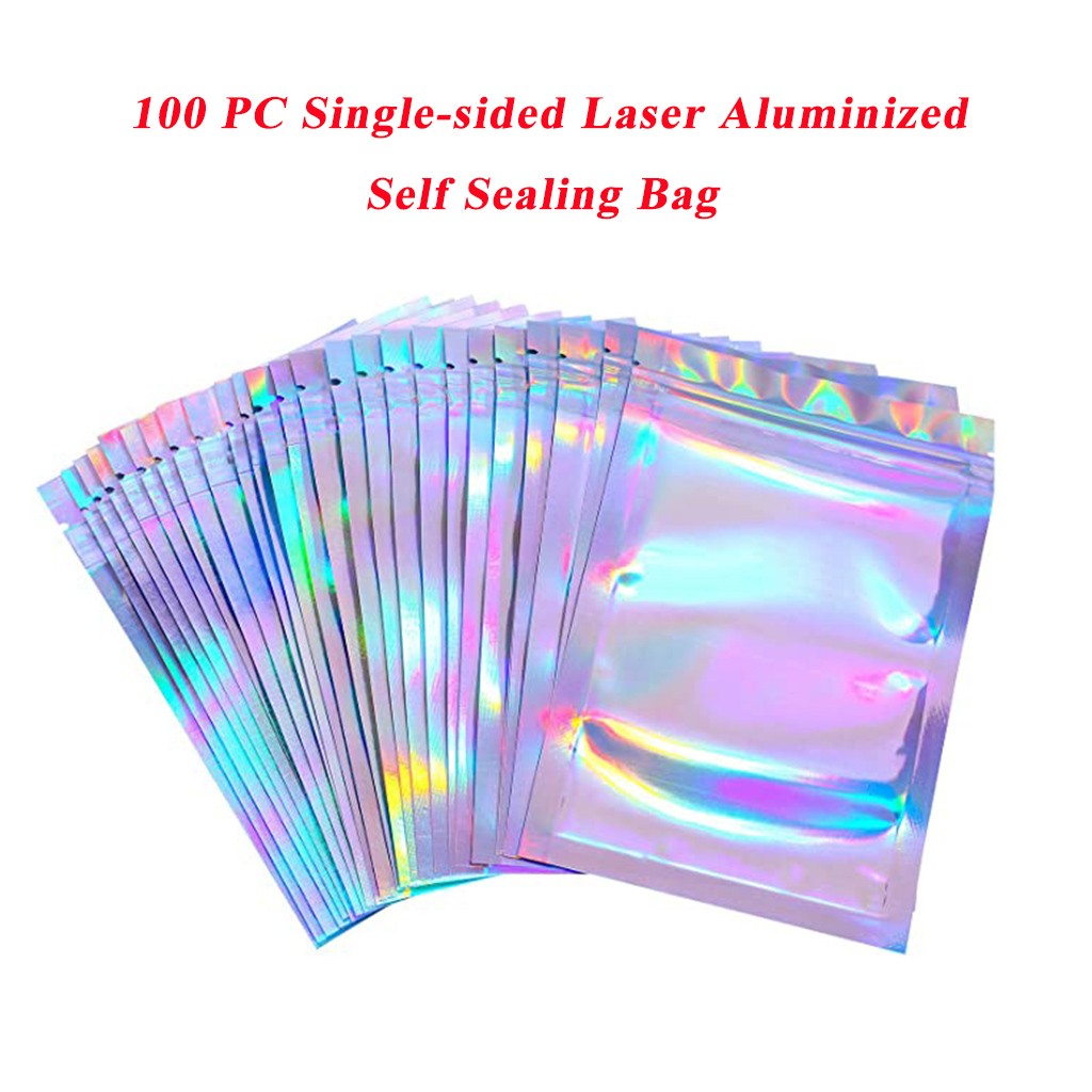 Kitchen Storage Bags 100pcs Reusable Single-sided Aluminized Sealed Deodorant Foil Flat Zipper Bag Pouches Food Containers