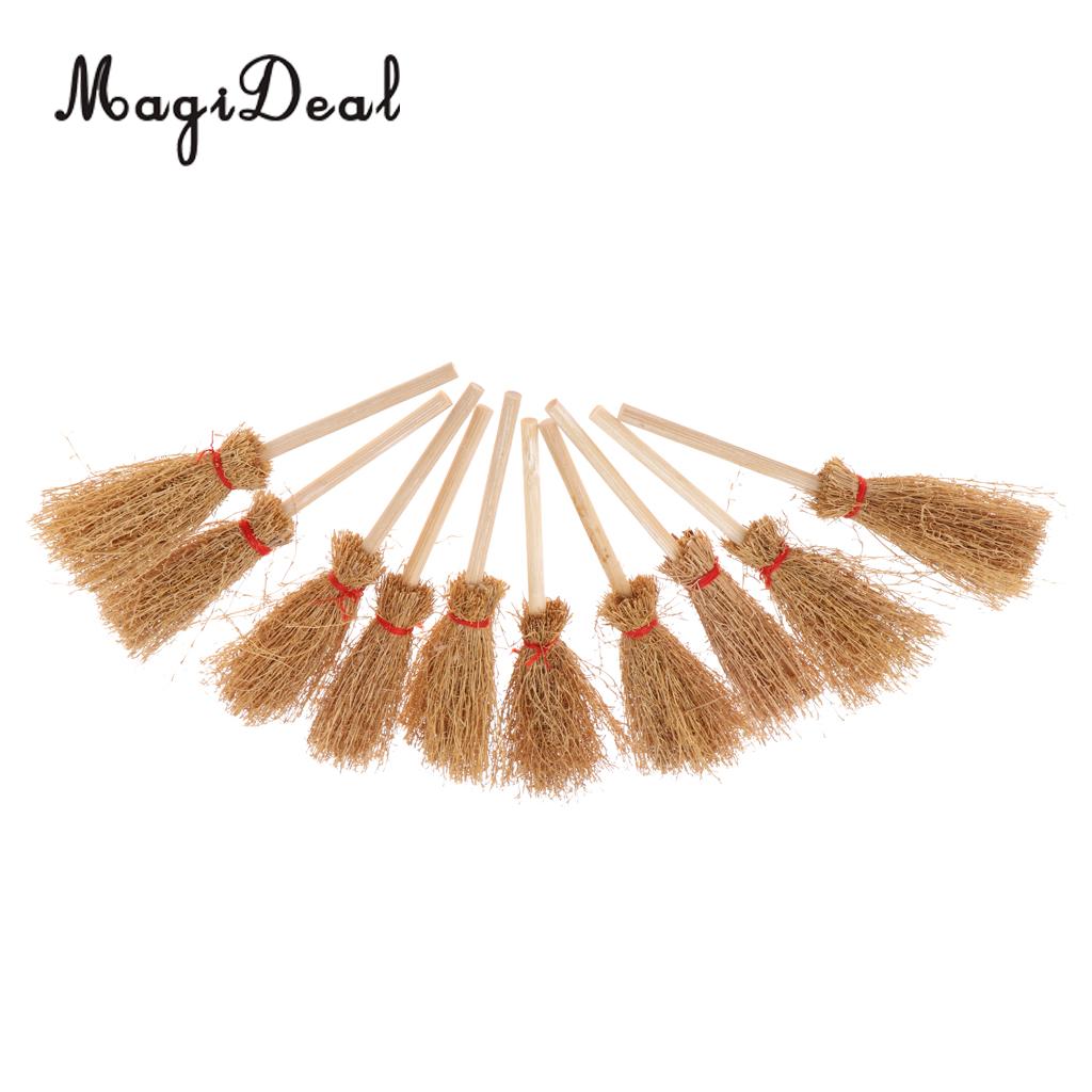 1/12 Doll House Decoration Accessories Mini Bamboo Broom Model Dollhouse Miniature Cleaning Tools Kit Pretend Play Toy 10 Pieces