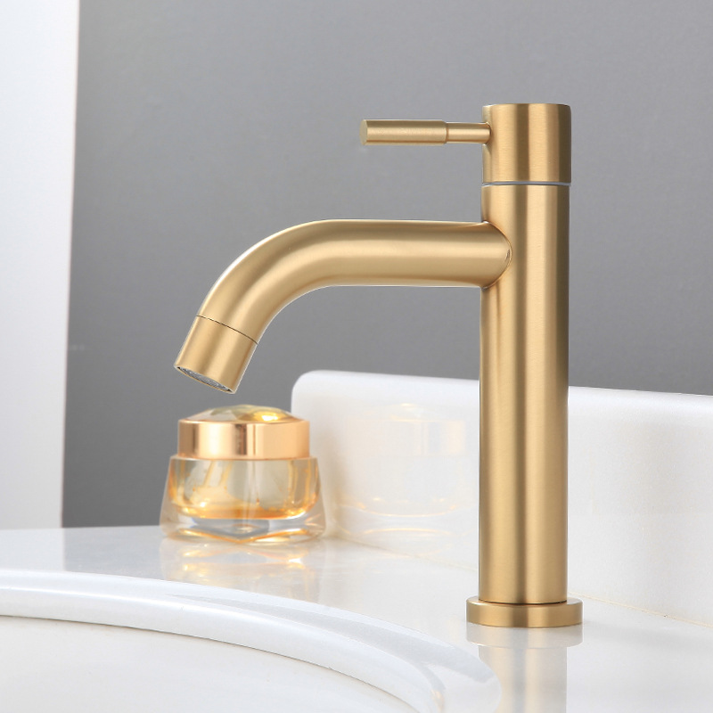 Stainless steel Brush gold Bathroom Basin faucet Single Cold water single lever basin faucet sink tap basin mixer water tap