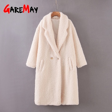 Women Solid Oversized Teddy Coat Wool Cashmere Lapel Long Thick Autumn Winter Warm Woolen Fluffy Fake Fur Jacket Female Overcoat