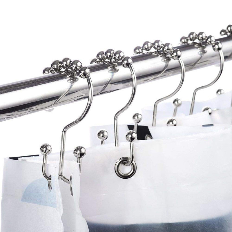12 Pcs Stainless Steel Double Side Toilet Bathroom Accessories Gadgets Tools Calabash Shape Kid Shower Curtain Rod Hook Rings N