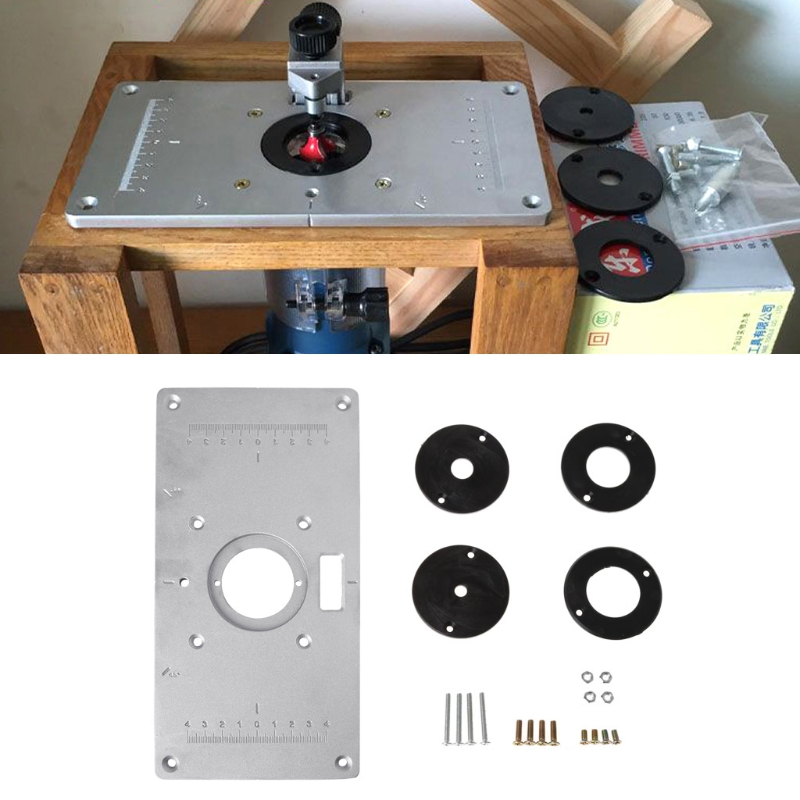 Aluminum Router Table Insert Plate w/ 4 Rings For Woodworking Benches Router Table Plate