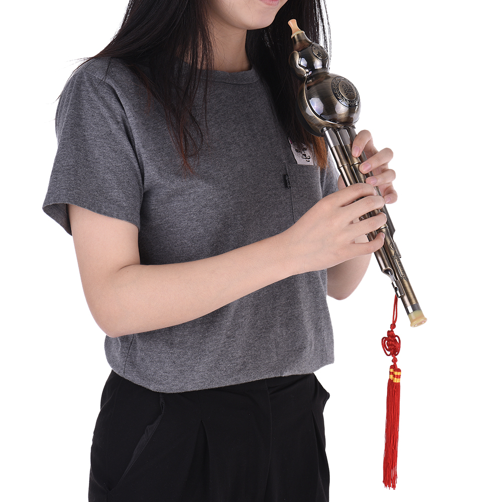 Chinese Traditional Hulusi Bamboo C Key Flute Woodwind Instrument Gourd Cucurbit Flute Ethnic Aluminum Material Copper Plated