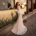 Champagne New Mermaid Wedding Dress With detachable Tail Appliques Lace Muslin Bridal Dress Wedding Gown Vestido De Noiva Serei