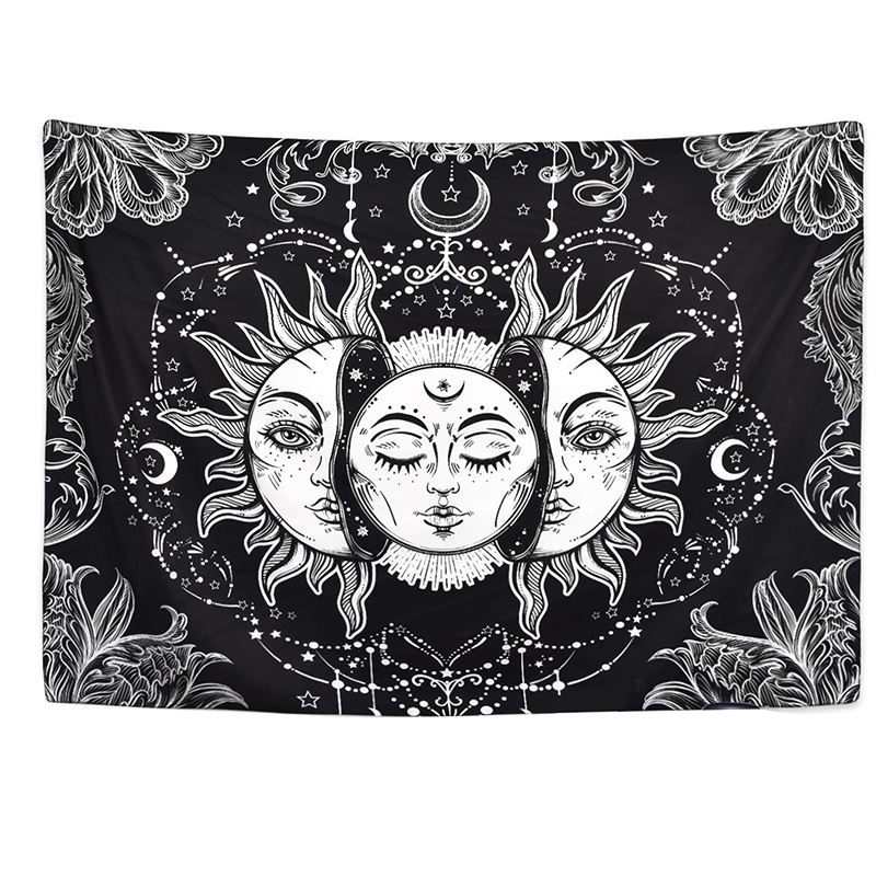 Black Sun Moon Mandala Tapestry Wall Hanging Celestial Wall Tapestry Hippie Wall Carpets Dorm Decor Psychedelic Tapestry