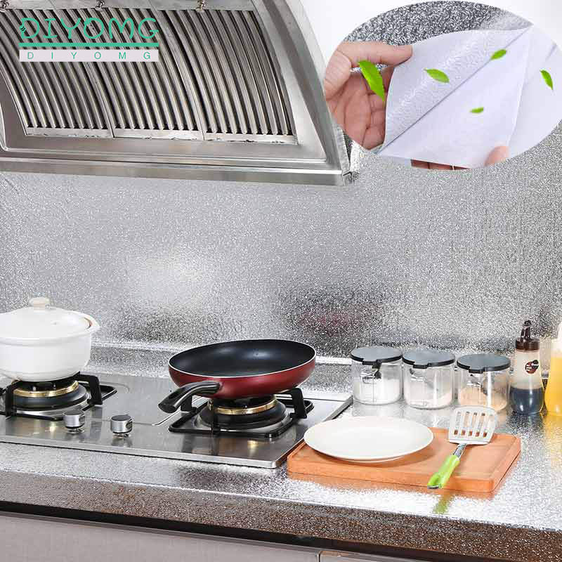 Kitchen Oil-proof Self Adhesive Stickers Stove Anti-fouling High-temperature Aluminum Foil Wallpaper Cabinet Film Contact Paper