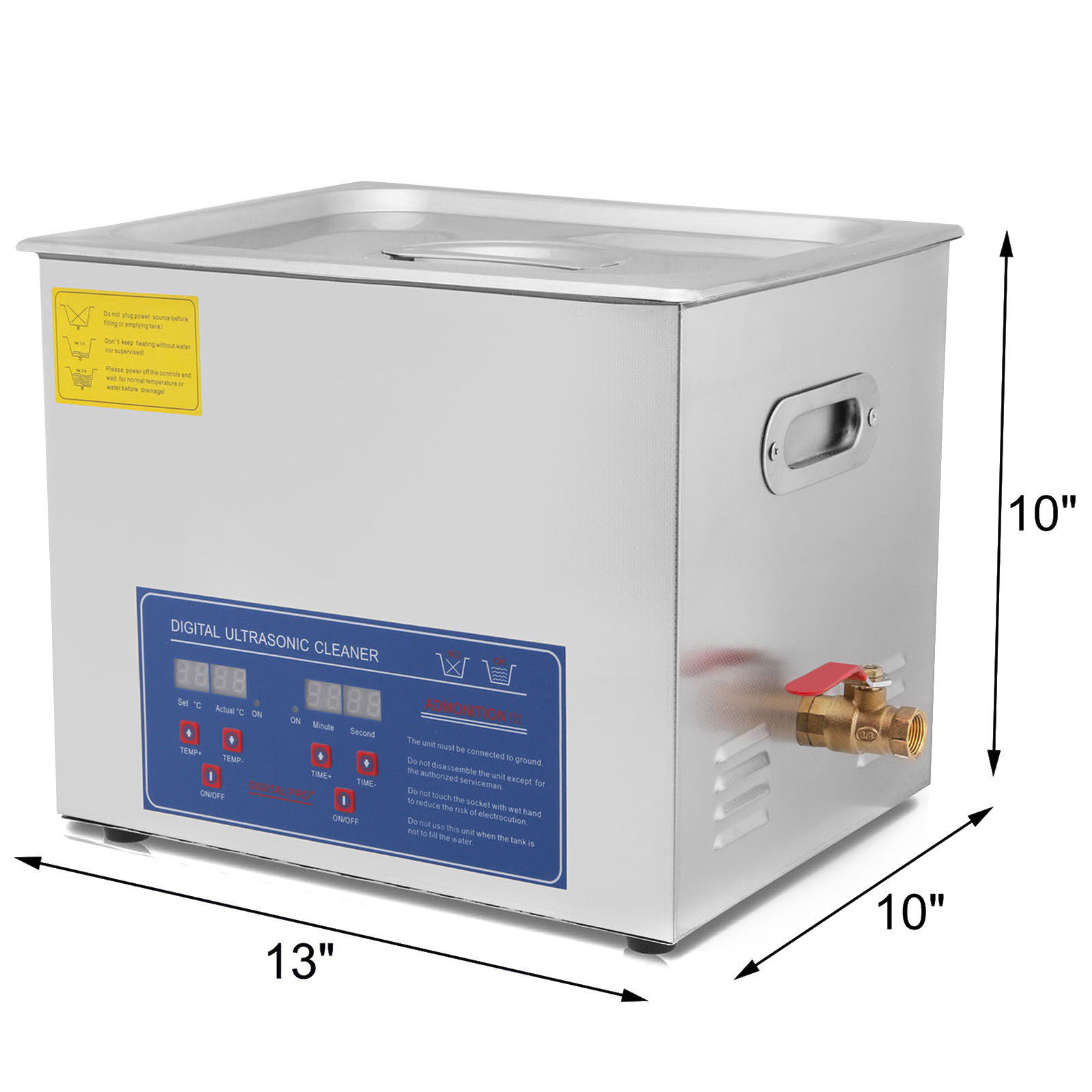 10L Ultrasonic Cleaner Heater Timer Tank Bath Cleaning Machine Industry Stainless Steel Equipment