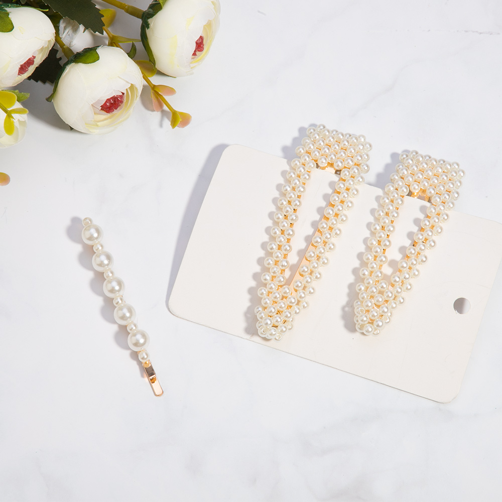 3pcs Fashion Pearl Imitation Beads Hair Clip For Women Barrette Handmade Pearl Flower Stick Hairpin Hair Styling Accessories