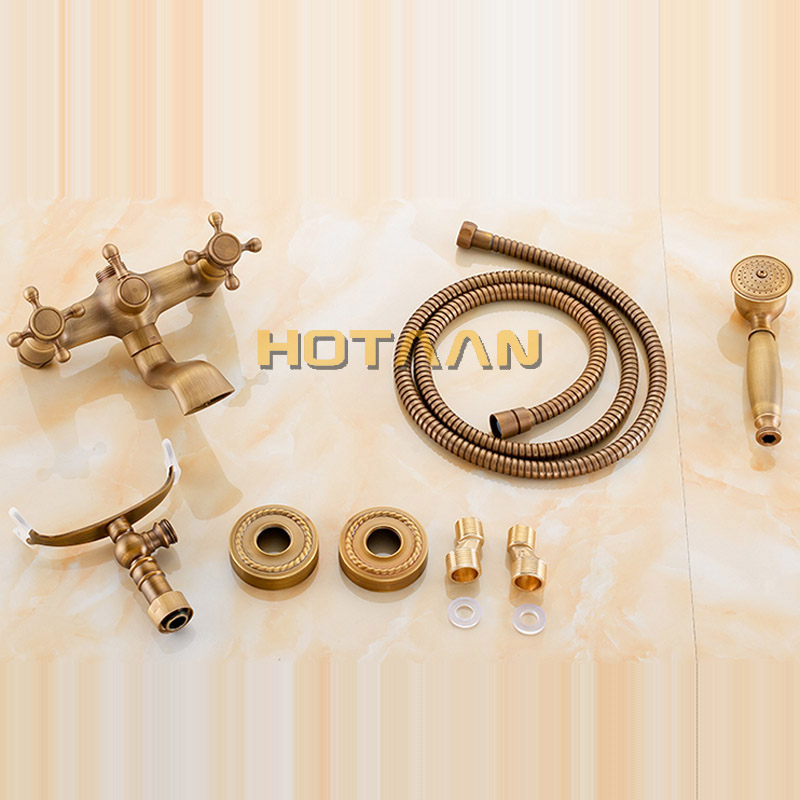 Free shipping Bathroom Bath Tub Wall Mounted Hand Held Antique Brass Shower Head Kit Shower Faucet Sets YT-5328-A