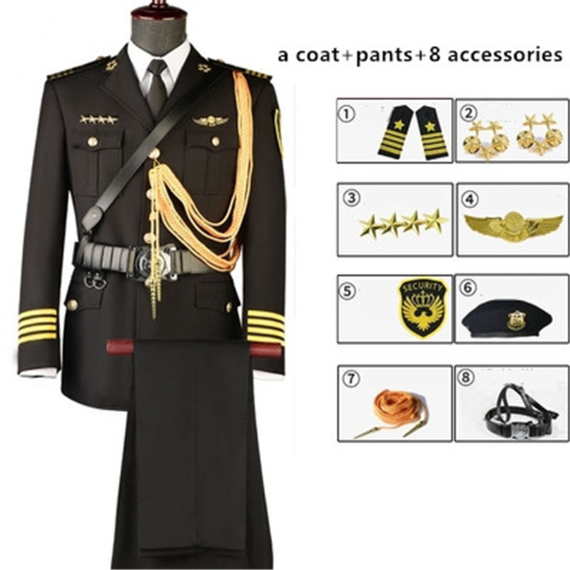 Noble Work Wear Men's Autumn Blue Business Suit Coat Classical Black Military Uniform Equipment Security Guard For Cosplay Gift