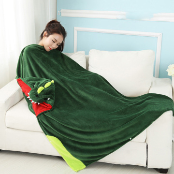 Dinosaur Reindeer Coral Fleece Blanket with Hooded Cute Cosplay Cloak Cape Warm Wearable Throw Blanket S/M/L/XL for Sofa Bed