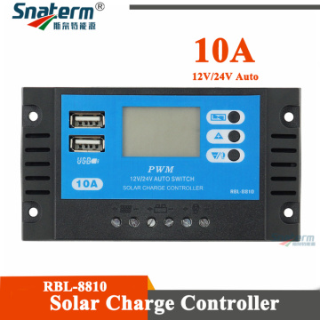 NEW PWM 10A Solar Charge Controller 12V 24V Auto LCD Solar Charger with Dual USB Output 10A Solar PV Regulator for PV System