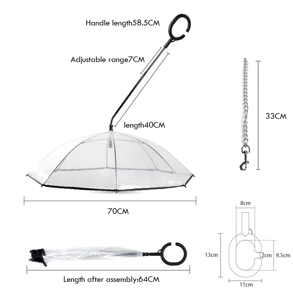 Transparent Pet Umbrella with Dog Walking Leash Raining Handle Dog Raincoat Dog Cat Rain Gear with Dog Leads Keeps