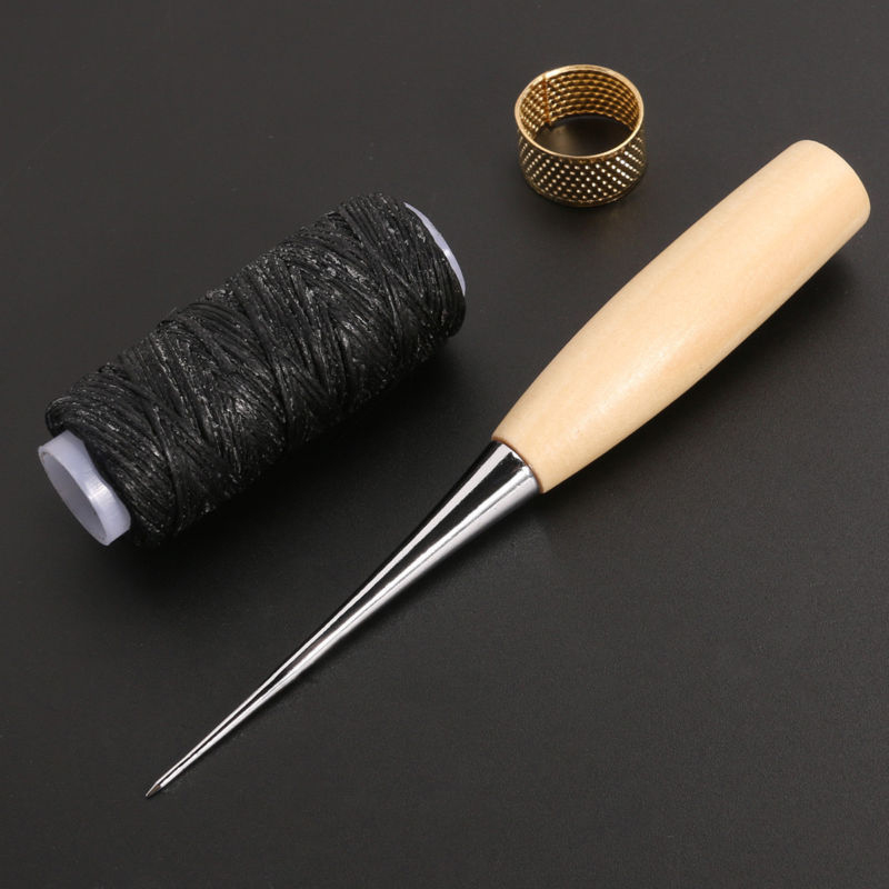 Stitching Sewing Needle Awl Leather Craft Tool Wood Handle Drillable Repair Tools for Leathercraft Repair Shoes Bags with Hook H