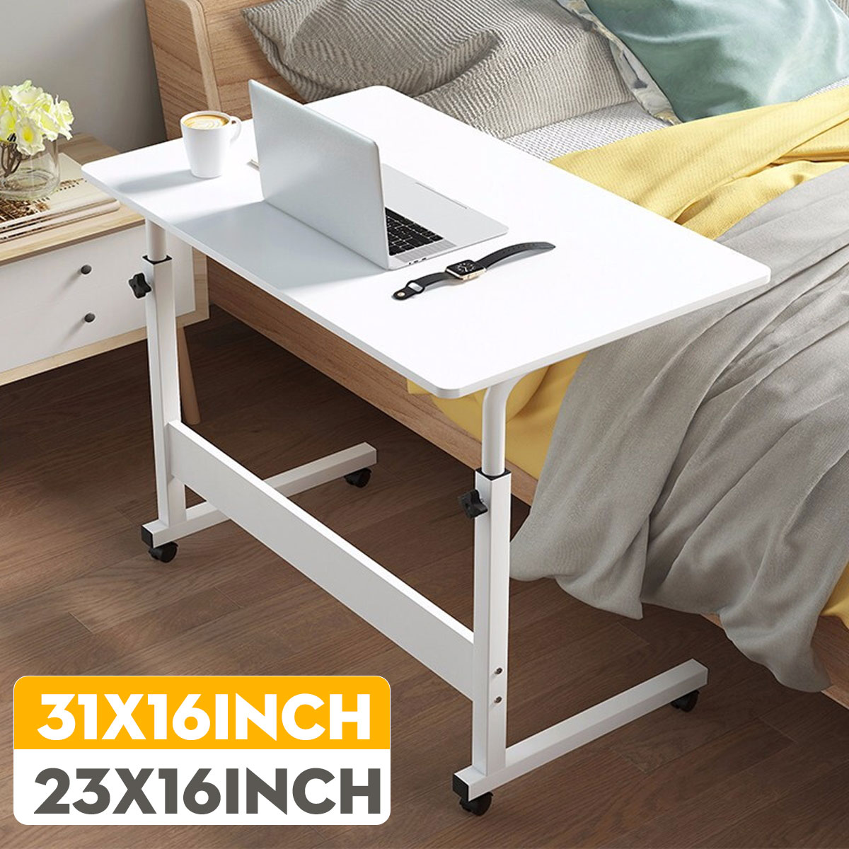 Laptop Cart Rolling Desk Mobile Stand Portable Caster Cart Bed Side Overbed Table Workstation Computer Desk with Lockable Caster