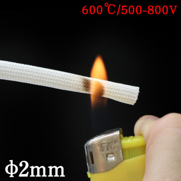 ID 2mm Chemical Fiberglass Tube Braided Wire Cable Sleeve Insulated Flame Resistant Soft Pipe High Temperature 600Deg.C White