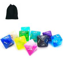 Bescon 10pcs Set of Multi Polyhedral D8 dice, 10 Count Assorted Random Multi Effected&Colored Pack of Dice in Drawstring Pouch