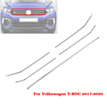 17 - 19 For Volkswagen VW T-Roc Car Front Hood Middle Billet Grille Mesh Horizontal Trim Styling Stickers Cover Silver 2017 2018