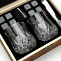 Whiskey Stones and Whiskey Glass Gift Box Set - 8 Granite Chilling Whisky Rocks + 2 Glasses in Wooden Box - Best Gift for Men Fa