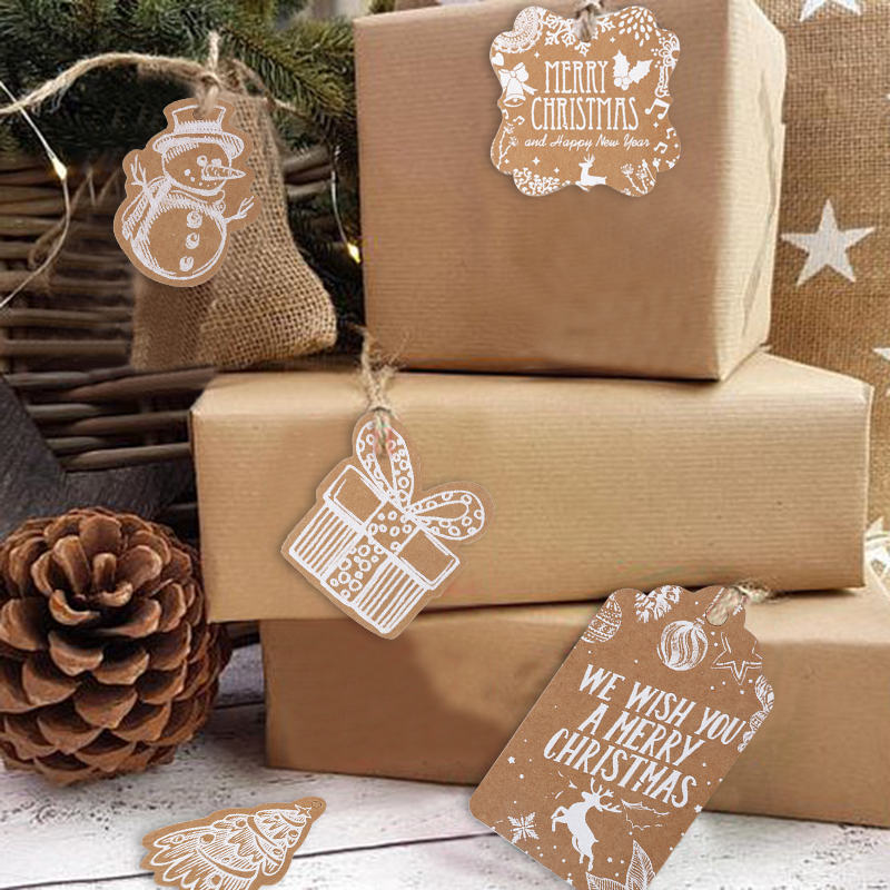 WEIGAO Gift Kraft Paper Tags Christmas Decorations DIY Crafts Hang Tag with Rope Christmas Party Labels Gift Wrapping Supplies