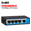 KuWFi 10/100Mbps Mini 4 POE Port+1 Uplink POE Switch Fast Ethernet Network Switch Full/Half duplex exchange AC Power Adapter