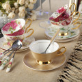 British Vintage Rose Bone China Tea Cup Saucer Spoon Set 200ml Advanced Porcelain Coffee Cup Europe Cafe Afternoon Teacup