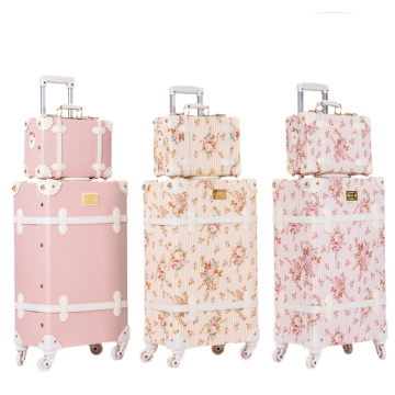 BeaSumore Retro Pink PU Leather Rolling Luggage Set Spinner Suitcase Wheel Vintage Cabin Trolley Women's Handbag Travel Bag