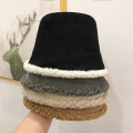 Double-sided Suede Lamb Wool Plush Warm Basin Hat Female Winter Solid Colr Balck Bucket Hat Women