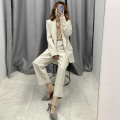 Aachoae Solid Two Piece Office Wear Suit Blazer Set Women Long Sleeve Suit Jacket Coat With High Waist Wige Leg Cuff Trousers