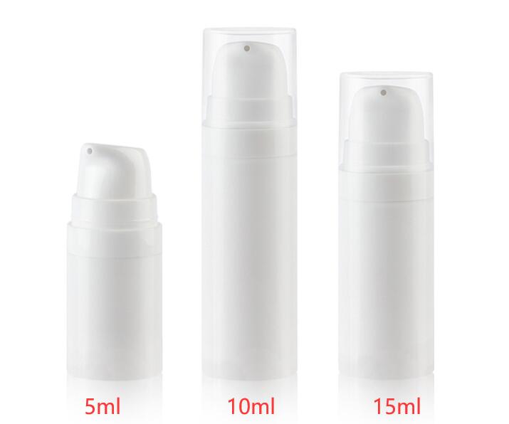 1pcs 2020 New 5ml 10ml 15ml Plastic White PP Mini Airless Pump Lotion Bottle Pot Skin Care Cream Container Snap On Emulsion Can