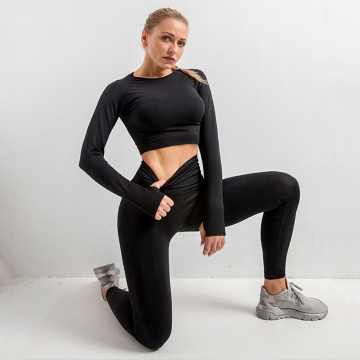 2/3/5PCS Seamless Women Yoga Set Workout Sportswear Gym Clothing Fitness Long Sleeve Crop Top High Waist Leggings Sports Suits