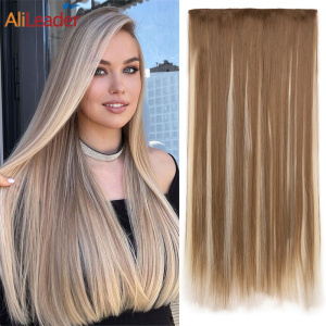 Alileader Good Quality Straight Heat Resistant Synthetic 5 Clips In Hair Extension 24 Inch One Piece Hair Extensions