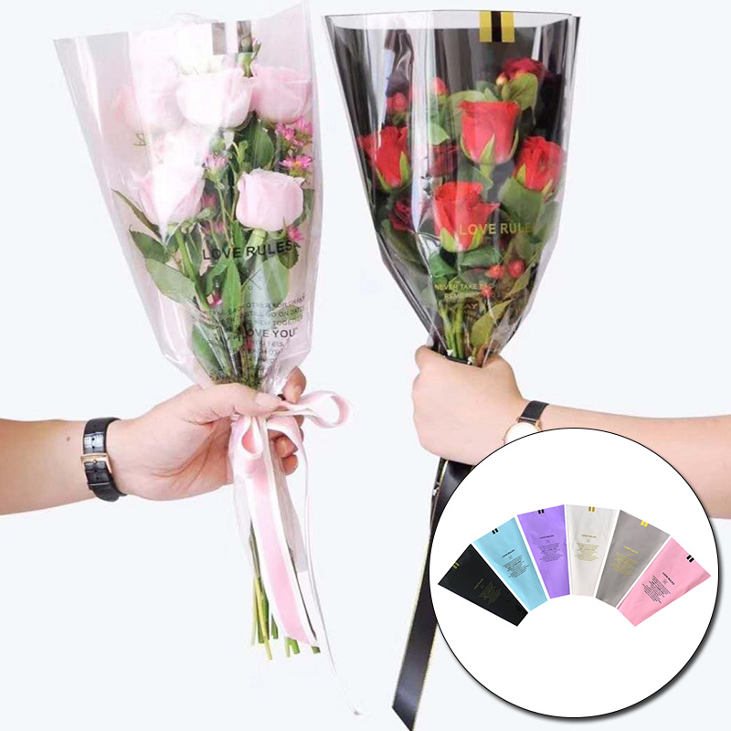 50pcs/lot Florist Plastic Flower Packaging Bags Single Mini Rose Bouquet Bags Flowers Wrapping Paper Valentine's day Roses Bag