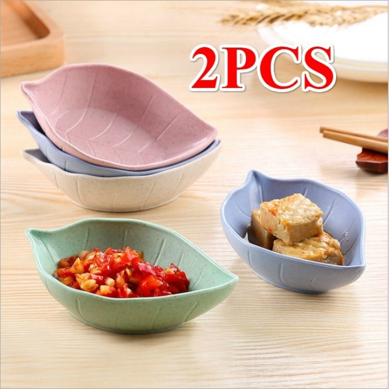 2 Pcs Wheat Straw Leaf Shaped Plate Food-Snack Dish