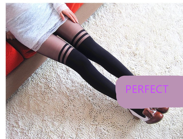 Stripe Sexy Tight Women Stitching Pantyhose Female Black Longtube Hosiery Stockings Tights Lady Thigh High Stocking