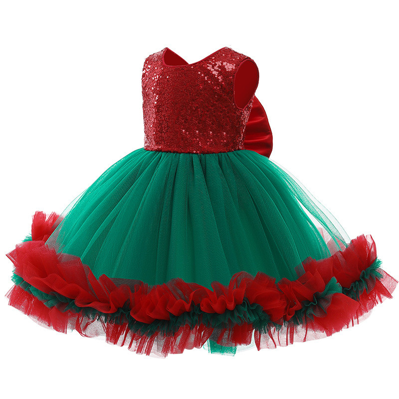 Baby Girls' Christmas Dress Elegant Sequins Big Bow Princess Party Wedding Dresses Lace Tutu Kids Clothing