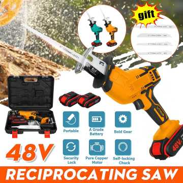 48V Cordless Lithium Battery Reciprocating Saw Wood/Metal Cutting Saw Saber Saw Portable Electric Saw Rechargeable Power Tool