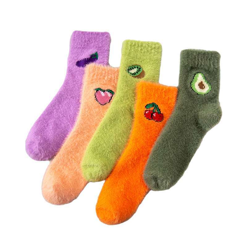 Winter Imitate Mink Velvet Socks Cute Fruit Socks Thicken Warm Women Socks Sleep Socks Girls Home Floor Bedroom Sox Harajuku