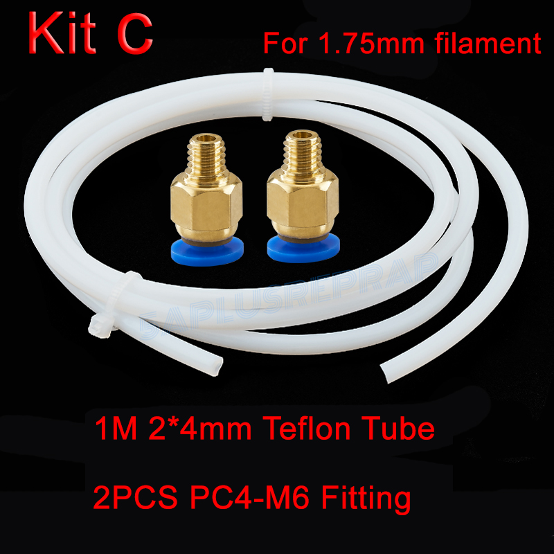 1M PTFE Tube PTFE ID 2mm 4mm OD 4mm 6mm + 2 Remote Connectors J-head hotend Rostock Bowden Extruder for 1.75mm 3mm filament