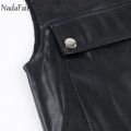 Nadafair Faux Leather Jacket Coat Women 2021 Spring Casual Pu Pockets Zipper Shrug Winter Sleeveless Jackets Coats Woman Vest